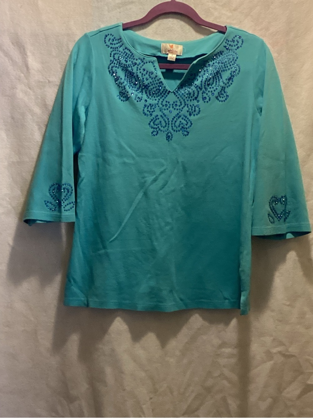 Embellished Bright Blue V-Neck Top